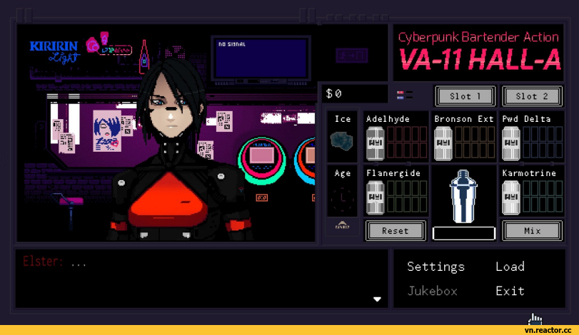 ﻿¡и-:
	_ I
17	Р]Н = E3
Slot 1
Slot 2
VA-11HALL-A
B rOn S 0 n Ext
Flanergide
K a rm o t r i n e
Settings
Jukebox,SIGNALIS,Игры,VA-11 Hall-A,Foreign VN,Зарубежные VN,Визуальные новеллы,фэндомы,кроссовер,Elster (Signalis),Эльстер