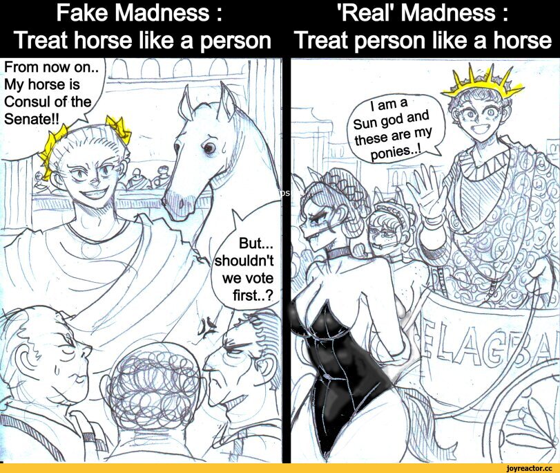 ﻿Fake Madness: 'Real' Madness : Treat horse like a person Treat person like a horse From now on. My horse is Consul of the Senate!!, \arna in god and 3se are my ponies-)— fM X \\\—/1 1 wF 1 ■W /^IW ' \ But... / /^V/snouian t / //1 we vote 1 (WJ, T "/ // // V